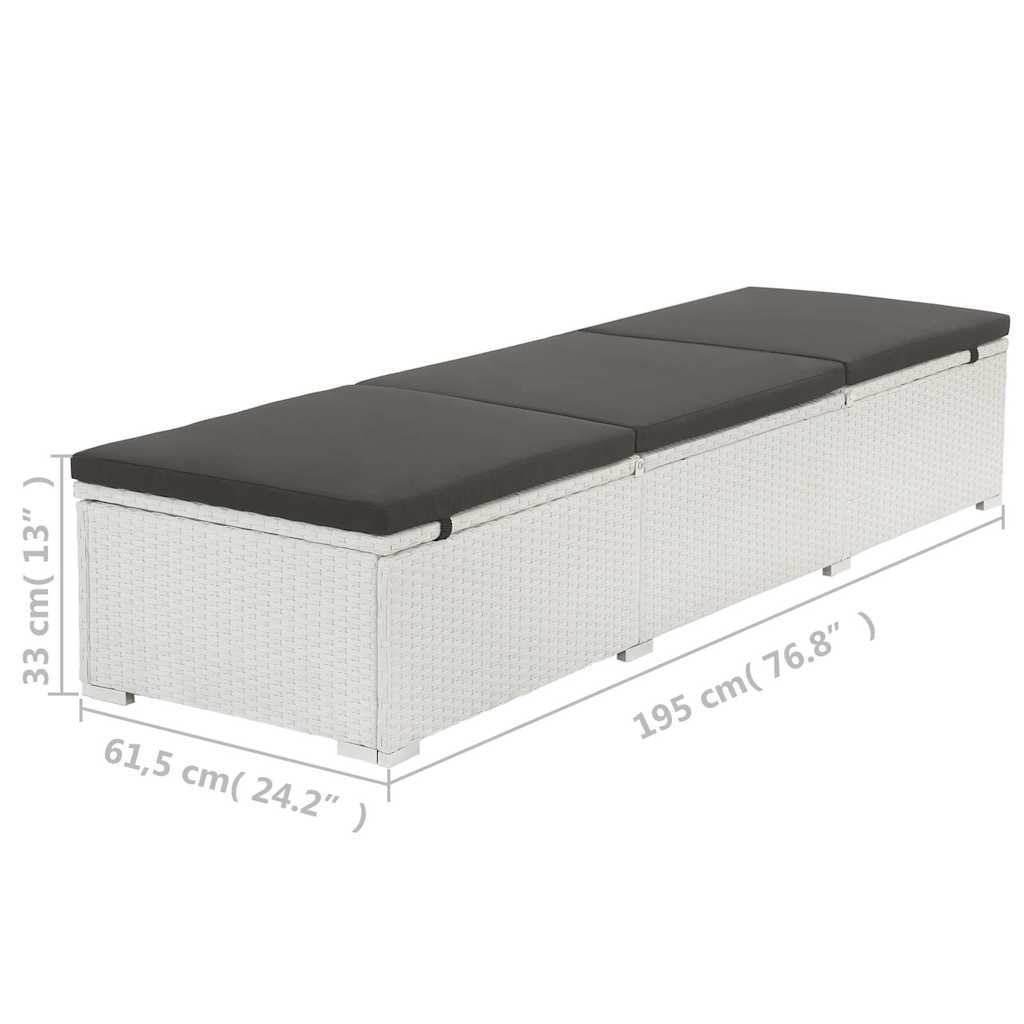 vidaXL Sun Lounger with Black Cushion Poly Rattan White