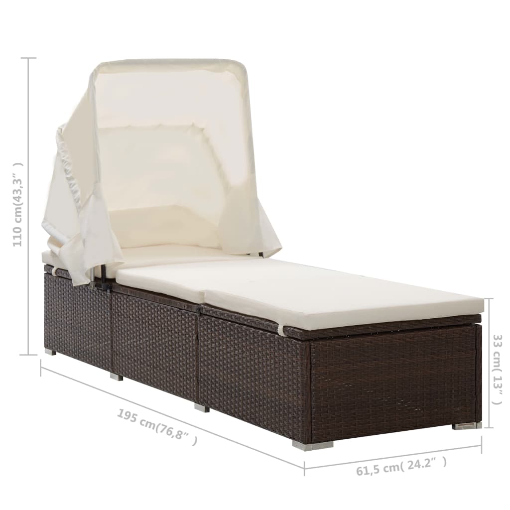 vidaXL Sun Lounger | Brown | PE rattan | 195 x 65 x 110 cm | Removable Covers
