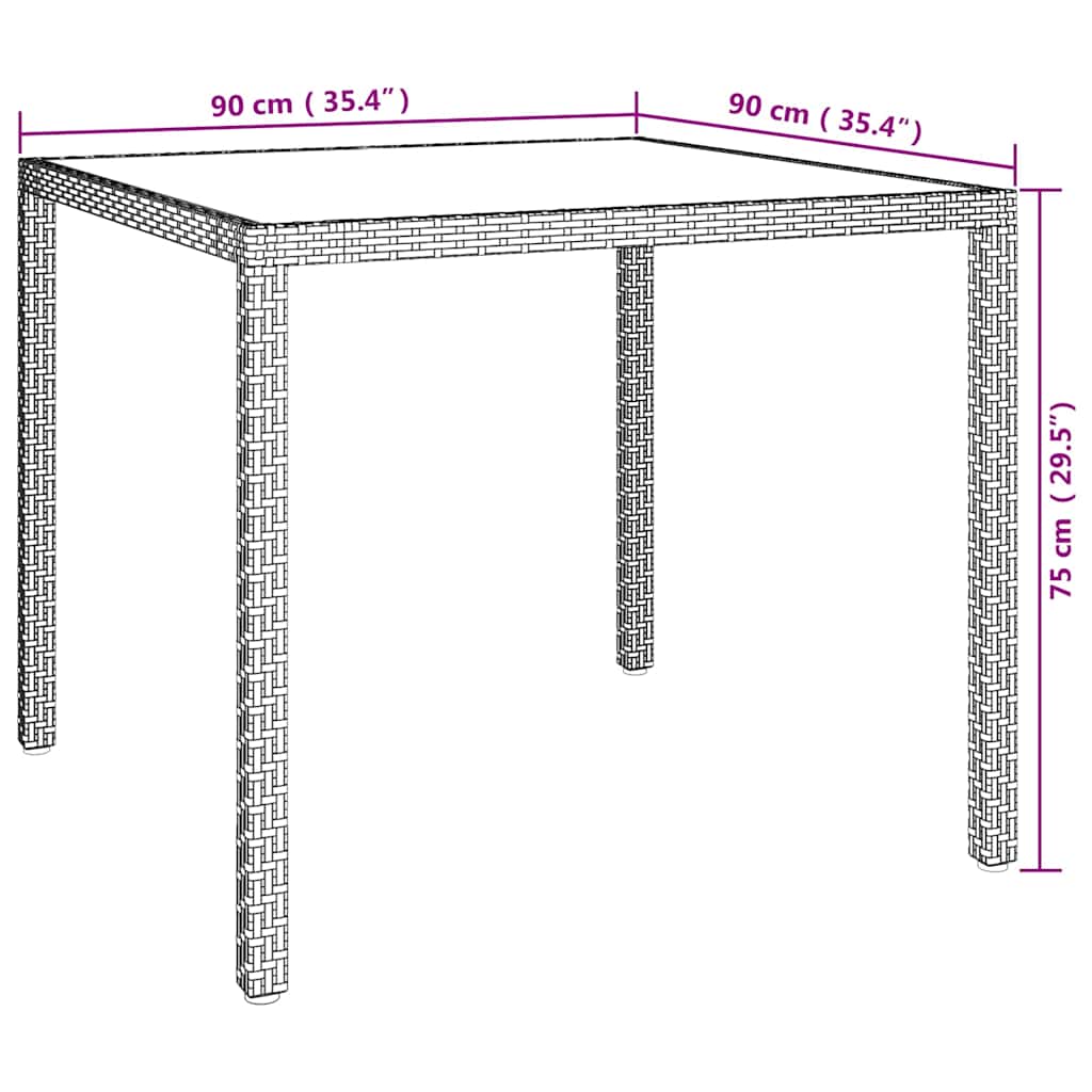 316702 vidaXL Garden Table 90x90x75 cm Tempered Glass and Poly Rattan White