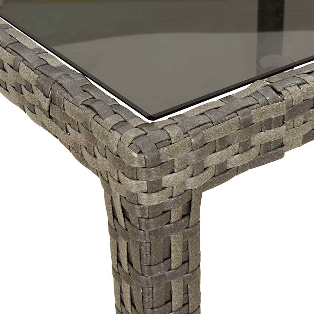 vidaXL Garden Table | Grey | Poly rattan, Powder-coated steel, Tempered glass