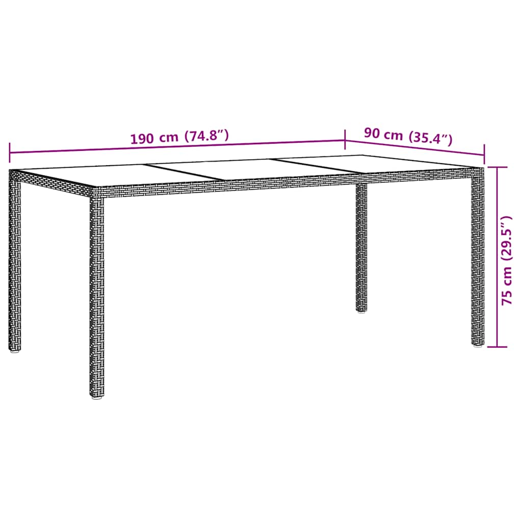 vidaXL Garden Table | Brown | Poly rattan, tempered glass, powder-coated steel