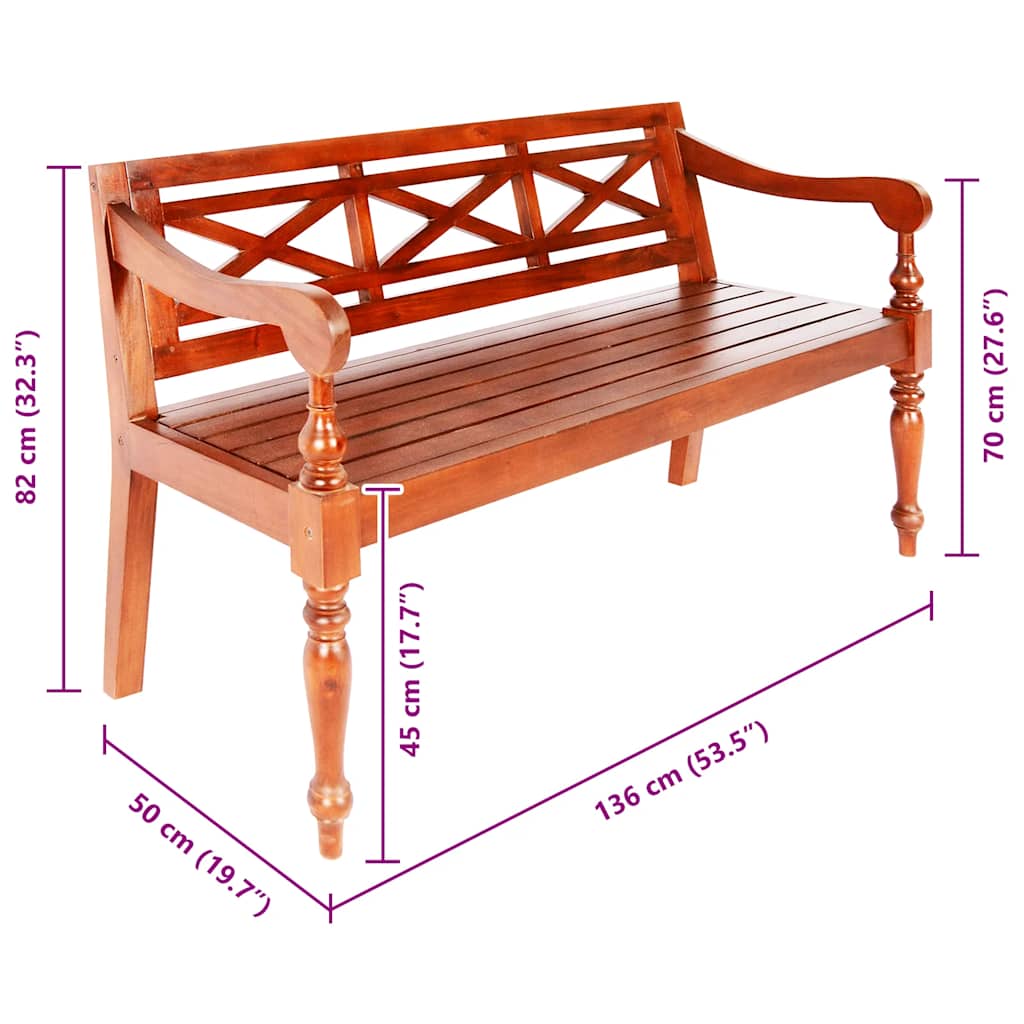 vidaXL Batavia Bench 123 cm Solid Mahogany Wood Dark Brown