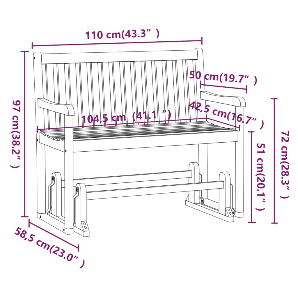vidaXL Swing Bench | Brown | Solid acacia wood | 110 cm | Swing Bench