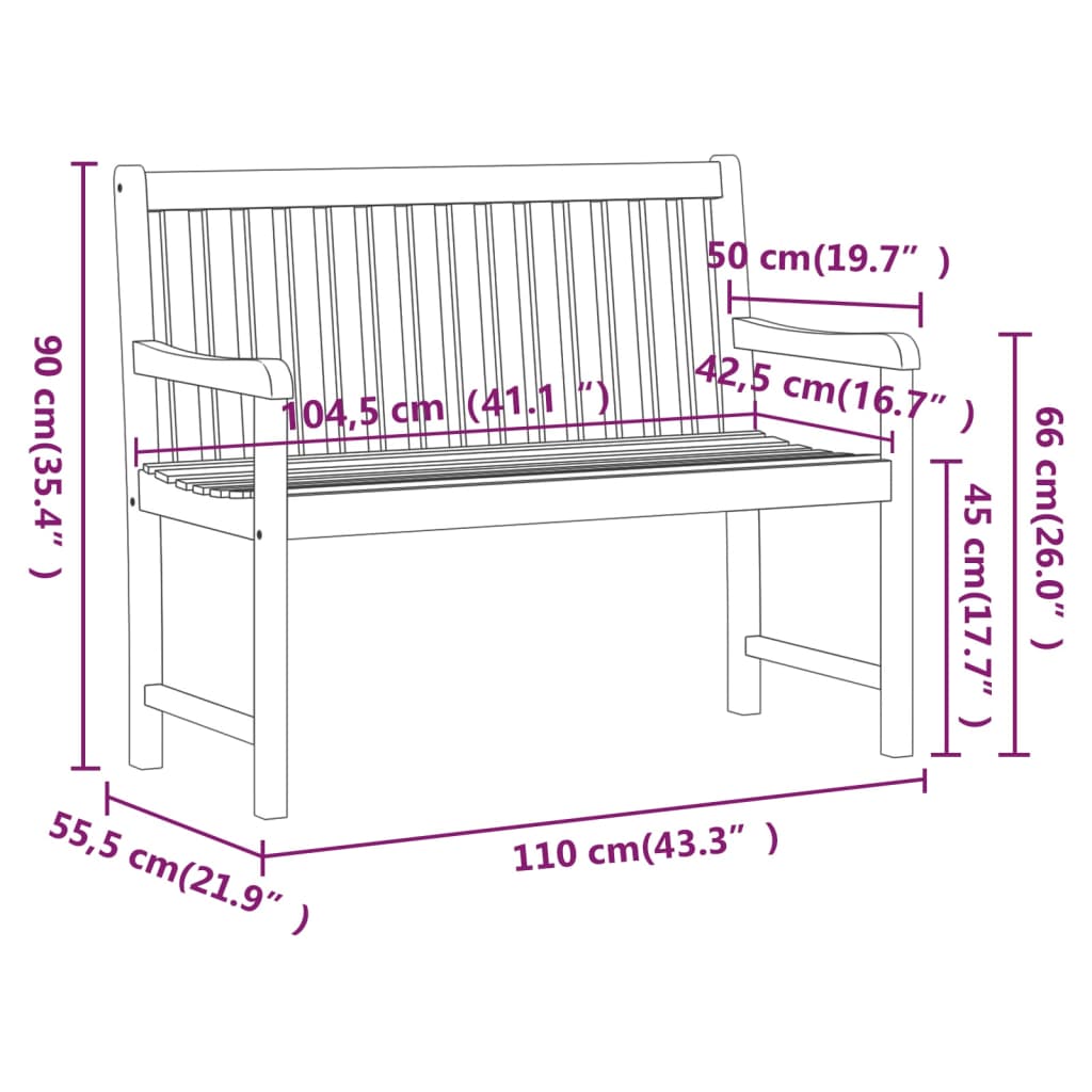 vidaXL Garden benches 1-Seater 110 x 55.5 x 90 cm Solid Acacia Wood