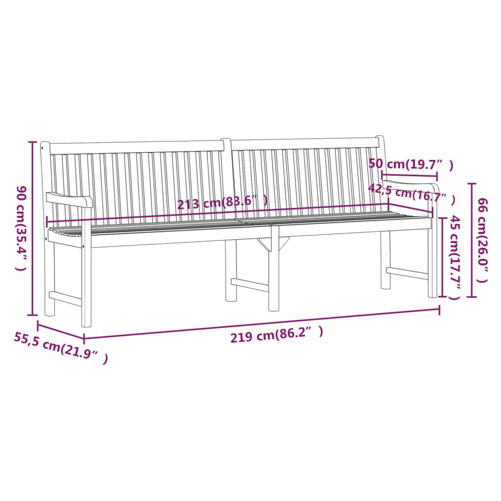 vidaXL Garden Bench 219 cm Solid Acacia Wood