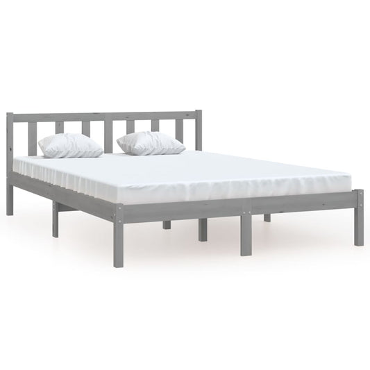 vidaXL Bed Frame without Mattress Grey Solid Wood Pine King Size