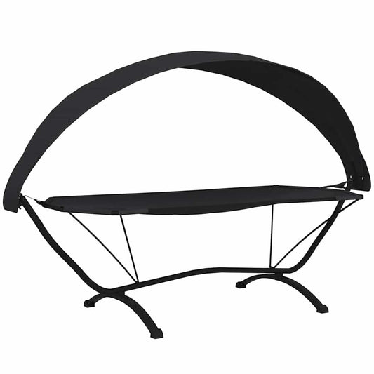 vidaXL Outdoor Lounge Bed with Canopy Black Steel and Oxford Fabric