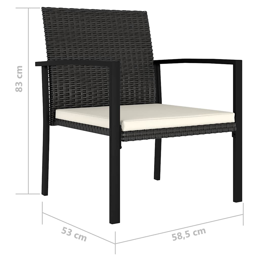 vidaXL Garden Dining Chair | Set of 4 | Black | Poly rattan, Powder-Coated Steel