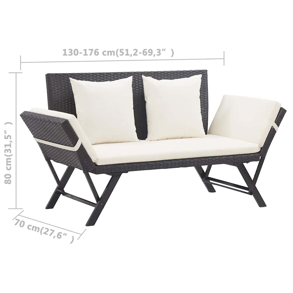 vidaXL Garden Bench with Cushions Black 176 cm Poly Rattan