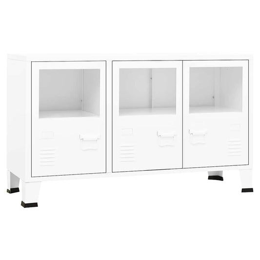vidaXL Industrial Sideboard White 105x35x62 cm Metal and Glass