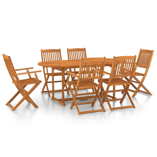 vidaXL Dining Set | Natural Acacia | Solid Acacia Wood | 7 pieces | Foldable