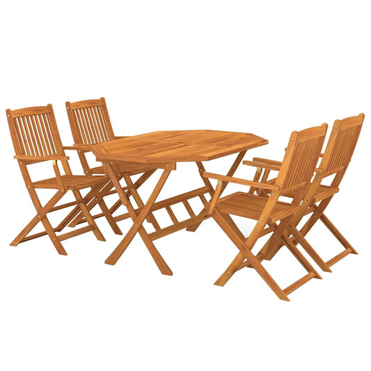 vidaXL Dining Set | Natural Wood | Solid Acacia Wood | 5 Piece Set | Foldable
