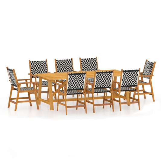vidaXL Garden Dining Set | Brown | Solid Acacia wood, Poly Rattan | 9 Piece Set