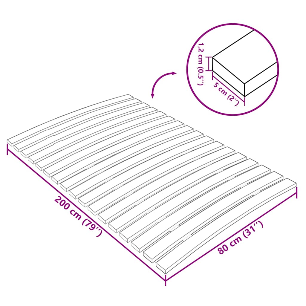 vidaXL Slatted Bed Base | Natural Wood | Solid poplar wood | 80x200 cm