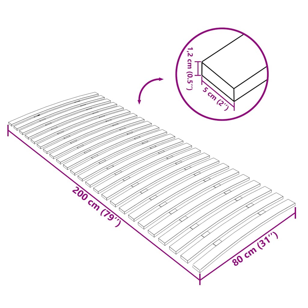 340076 vidaXL Bed Slats Replacement with 24 Slats 80x200 cm