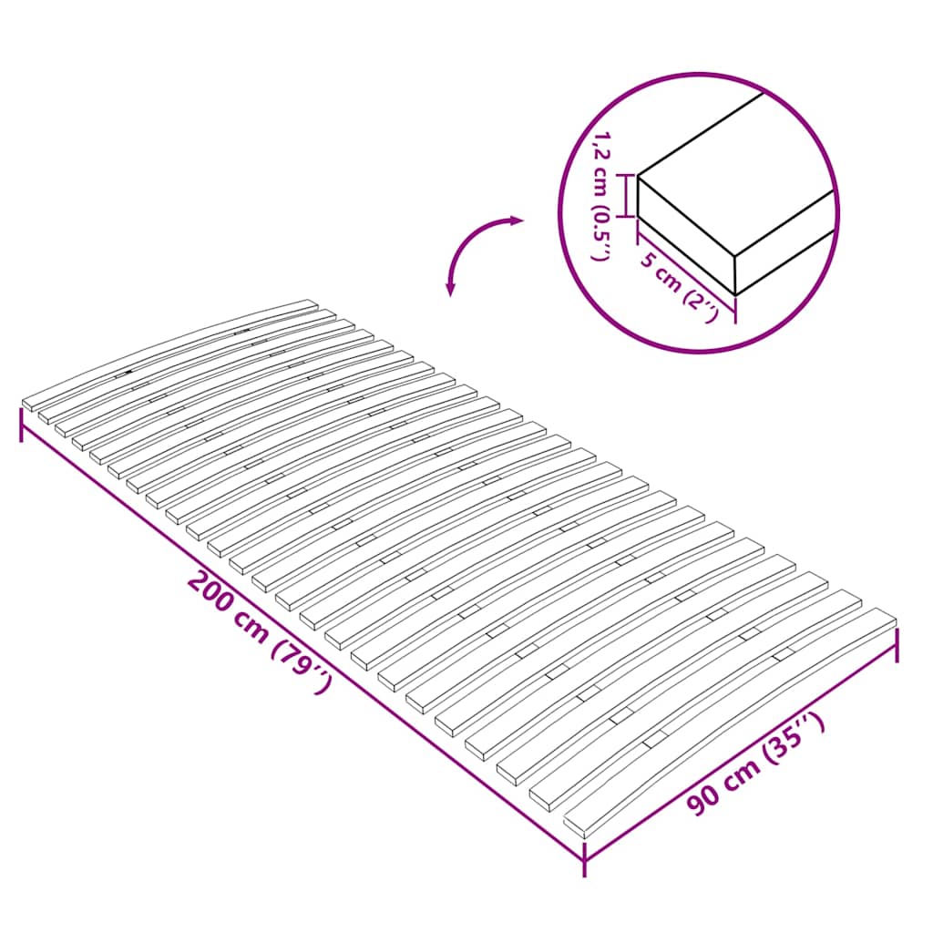 340077 vidaXL Bed Slats Replacement with 24 Slats 90x200 cm