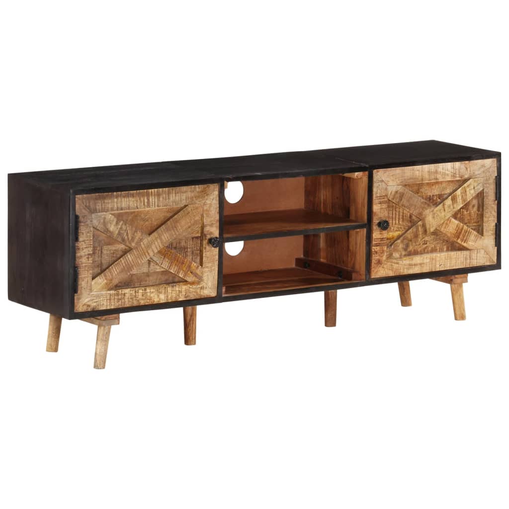 vidaXL TV Cabinet | Natural wood, Black | Rough Mango Wood, Solid Acacia Wood
