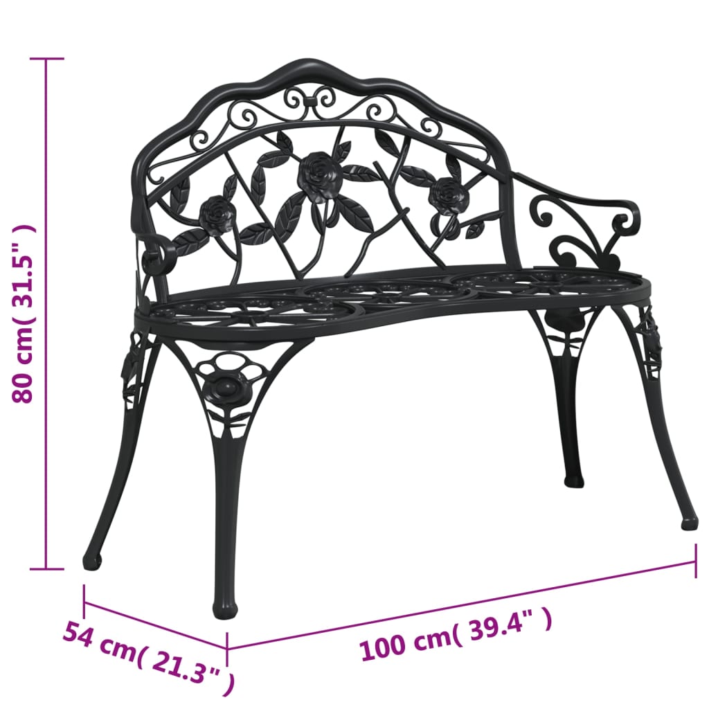 vidaXL Garden Bench | Black | Cast Aluminium, Cast Iron | Medium