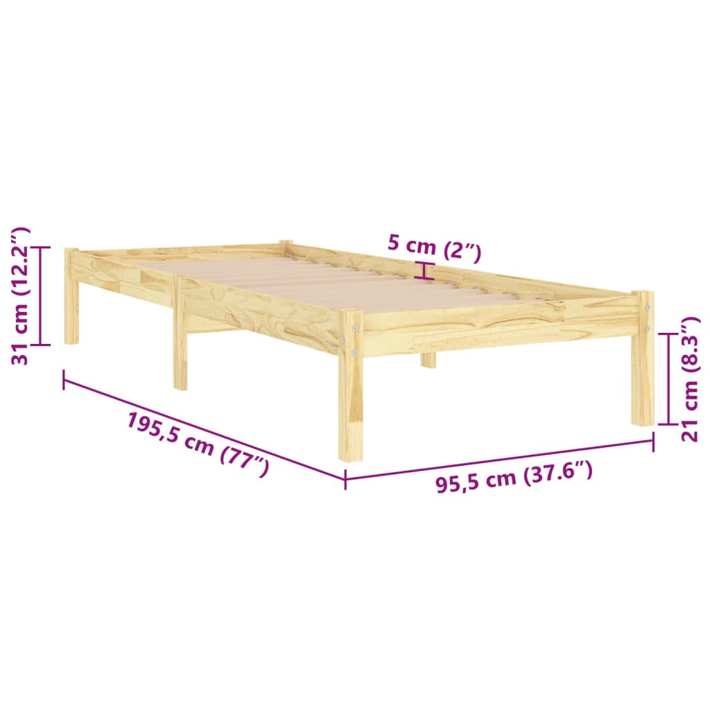 vidaXL Bed Frame | Natural Wood | Solid Pine Wood | Single | Durable | Bed Frame