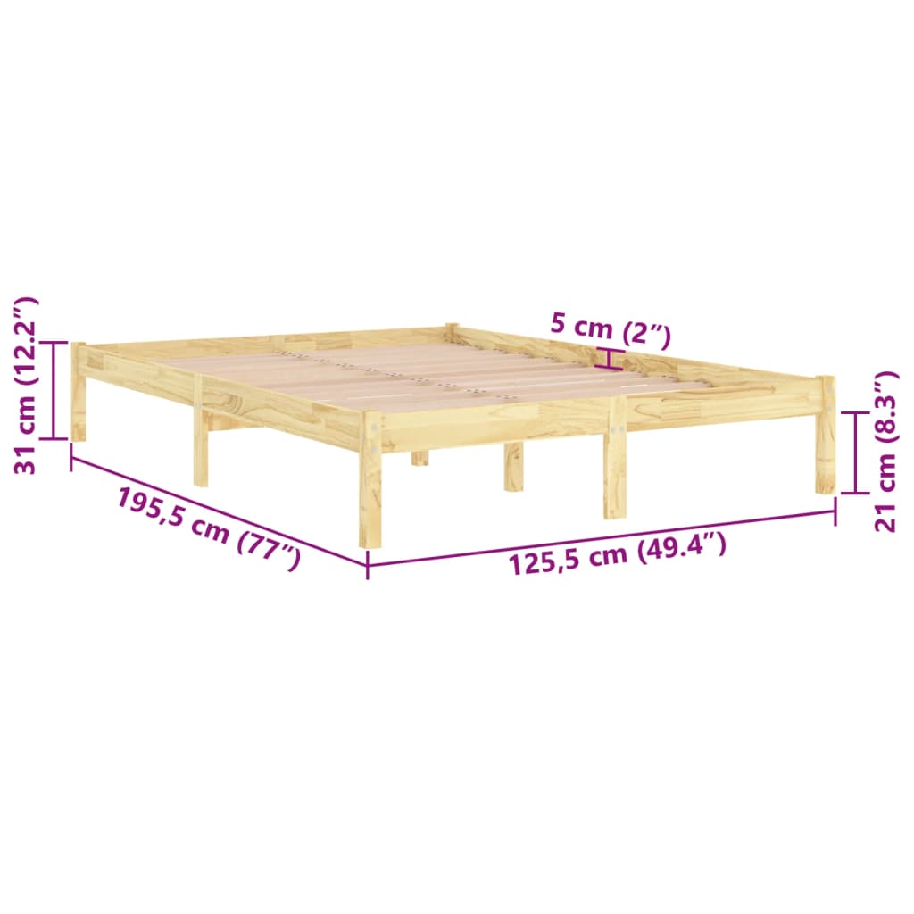 vidaXL Bed Frame | Natural wood | Solid pinewood | Small Double | Simple