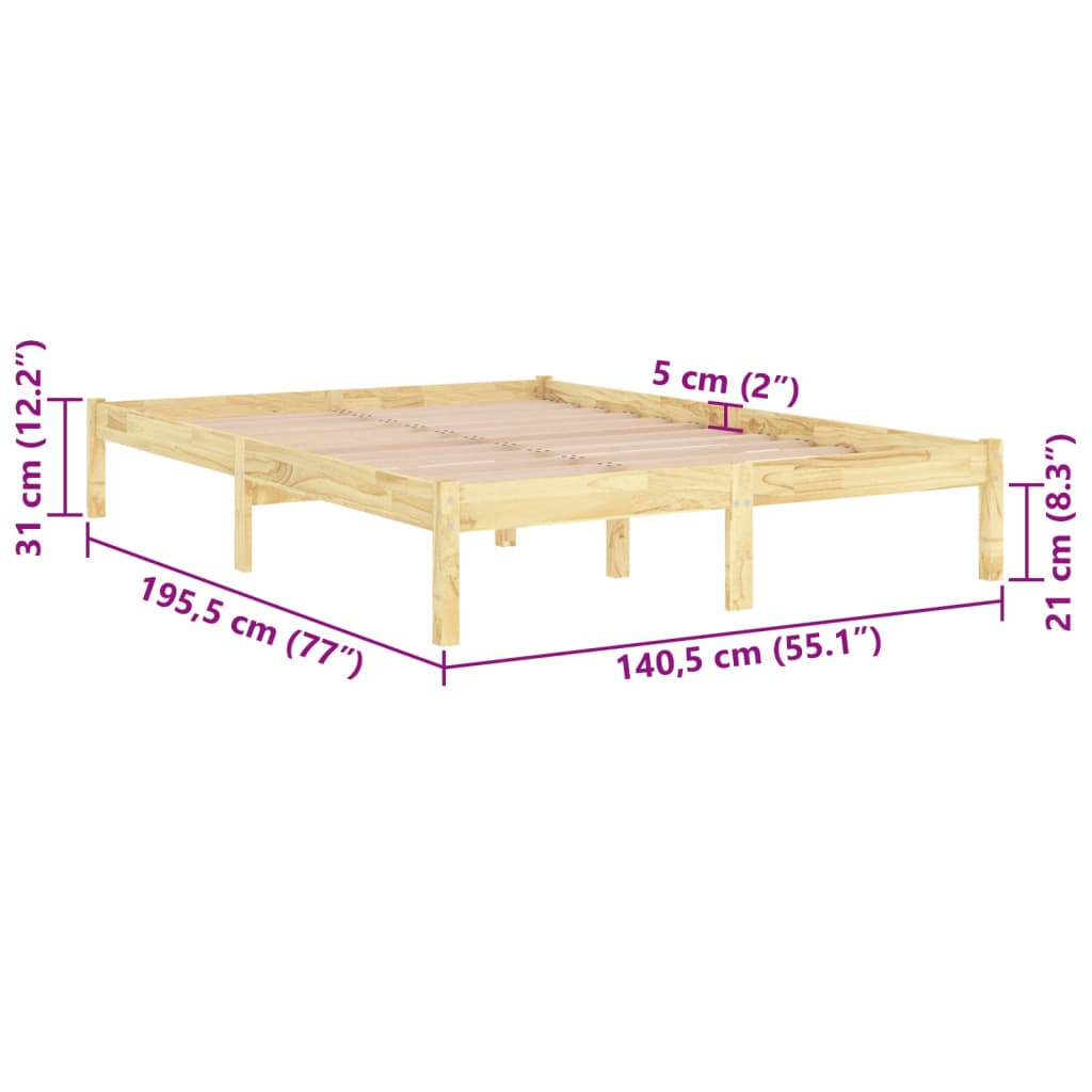 vidaXL Bed Frame | Natural wood | Solid pinewood | 135x190 cm mattress size