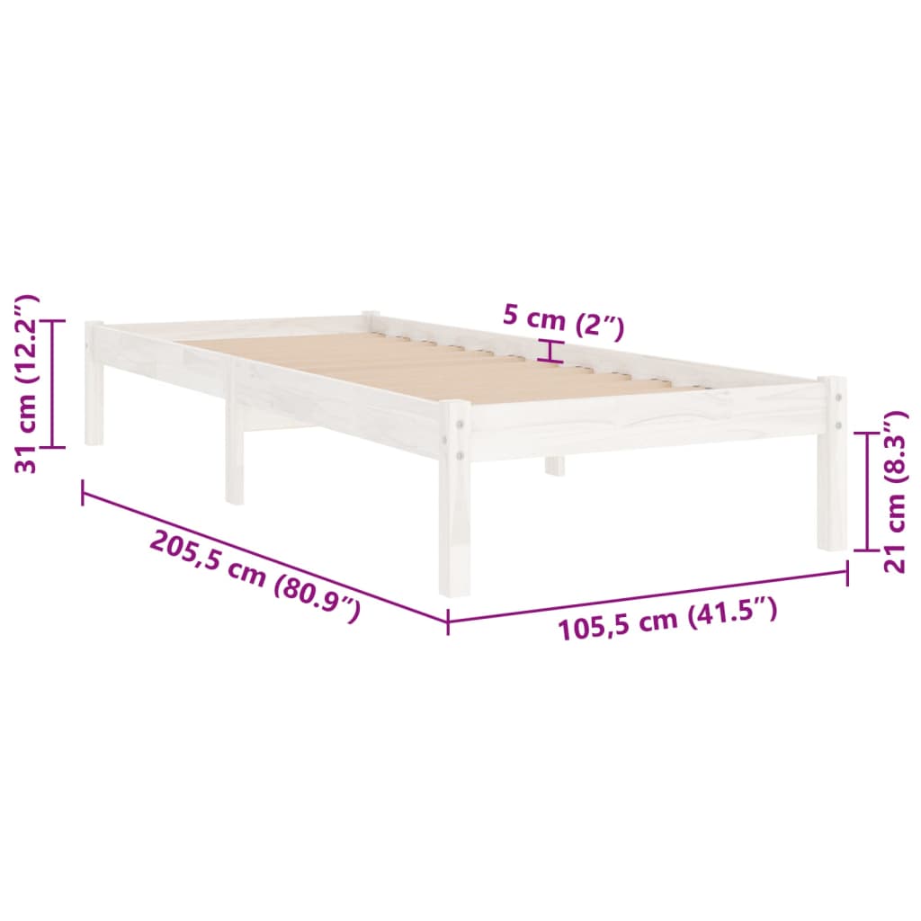 vidaXL Bed Frame | White | Solid Pine Wood | Single | Sturdy | Bed Frame