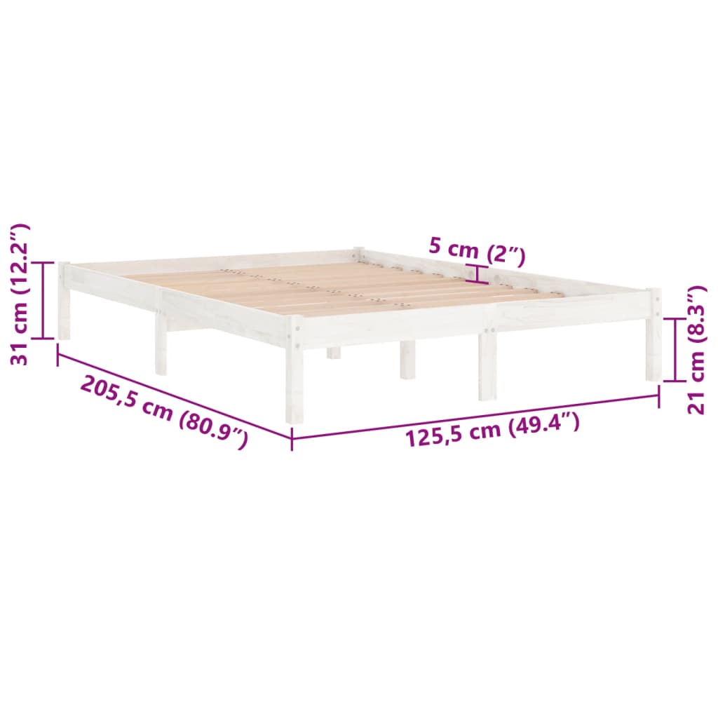 vidaXL Bed Frame | White | Solid pinewood | 120x200 cm mattress size | Durable
