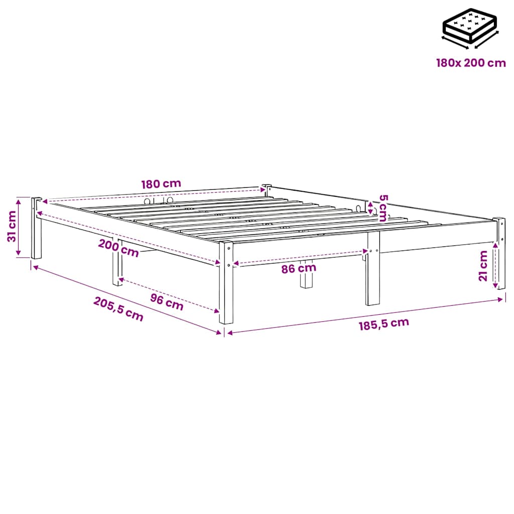 vidaXL Bed Frame without Mattress Solid Wood Super King Size