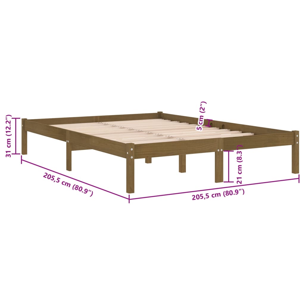 vidaXL Bed Frame | Honey brown | Solid pine wood | 200x200 cm | Durable