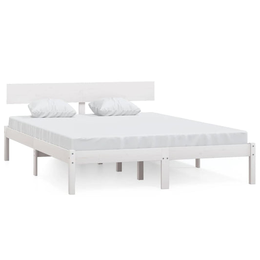 vidaXL Bed Frame | White | Solid Pine wood | Double | Classic/Traditional