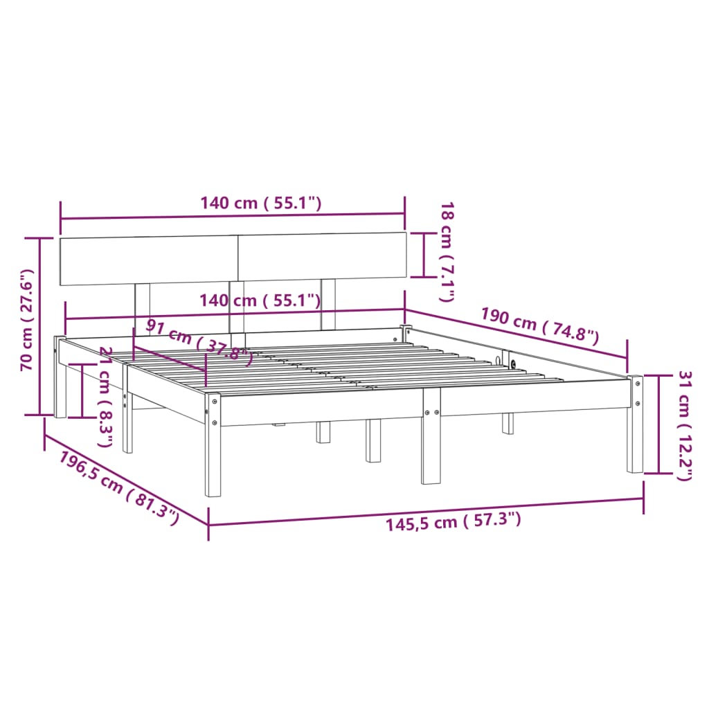 vidaXL Bed Frame without Mattress White Solid Wood 140x190 cm