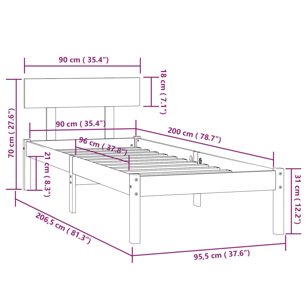 vidaXL Bed Frame | White | Solid Pinewood | Single | Durable | Bed Frame
