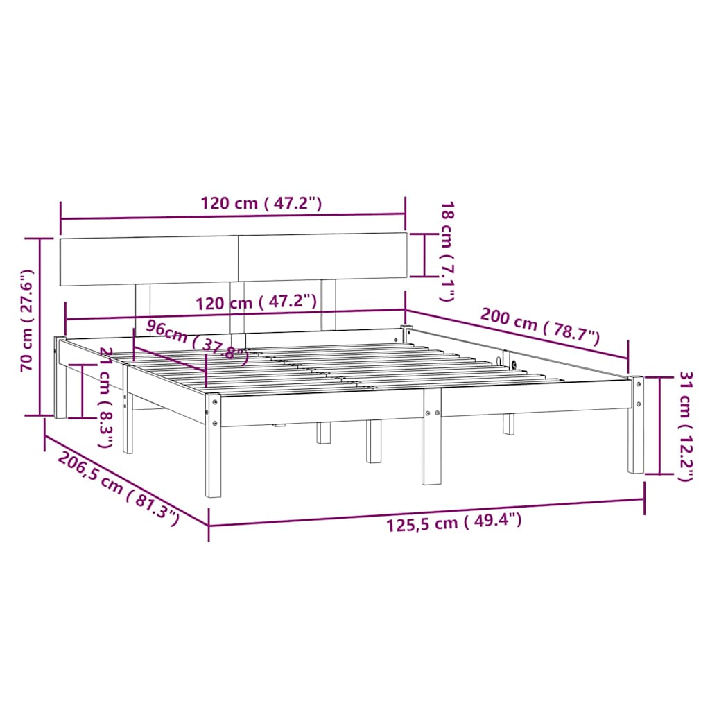 vidaXL Bed Frame without Mattress White Solid Wood 120x200 cm