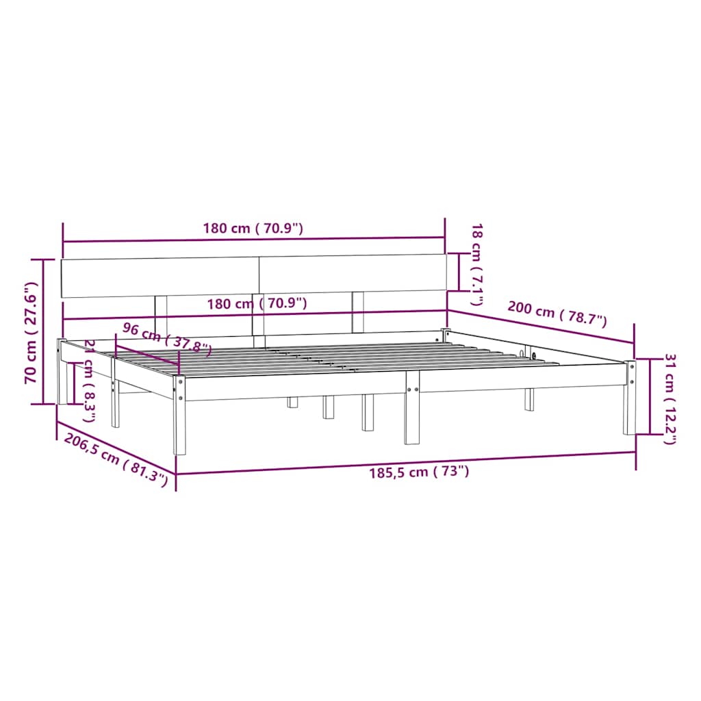 vidaXL Bed Frame without Mattress White Solid Wood Super King