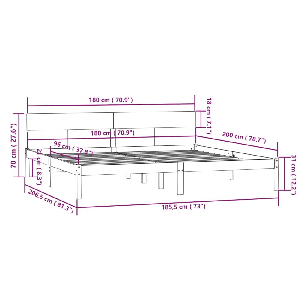 vidaXL Bed Frame without Mattress White Solid Wood Super King