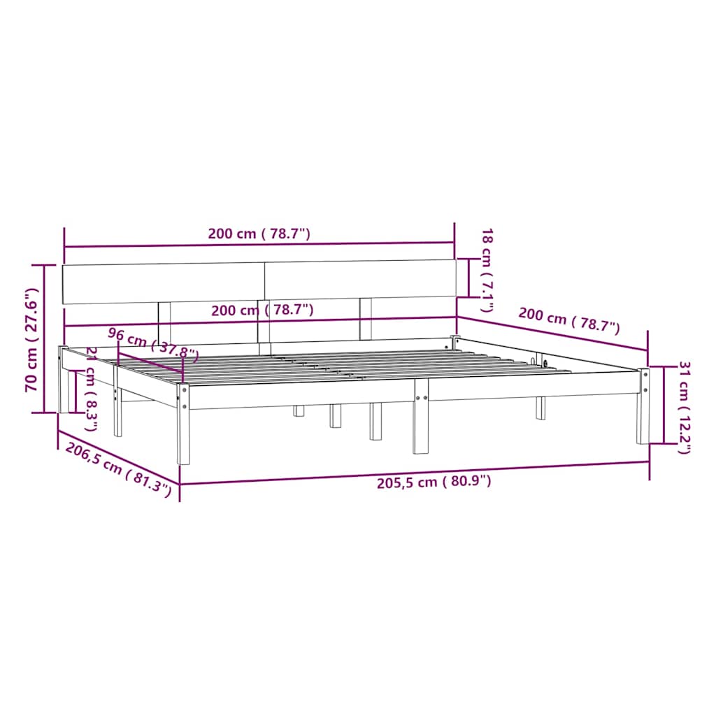 vidaXL Bed Frame without Mattress Solid Wood 200x200 cm