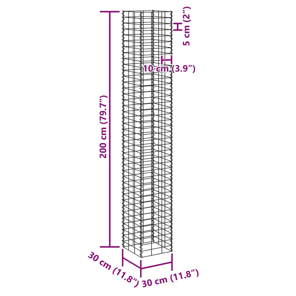 vidaXL Gabion Raised Beds 3 pcs 30x30x200 cm Iron