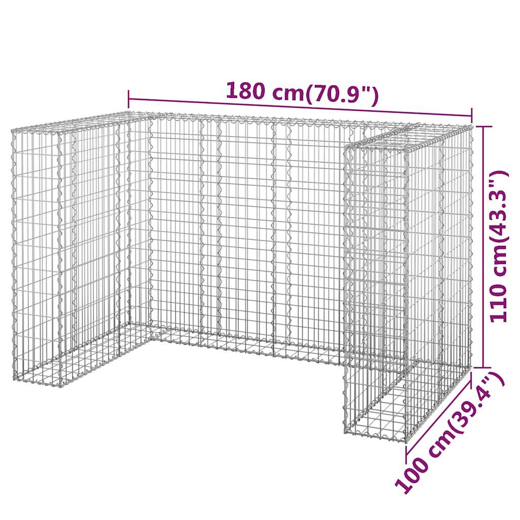 vidaXL Gabion Wall for Garbage Bins Galvanised Steel 180x100x110 cm