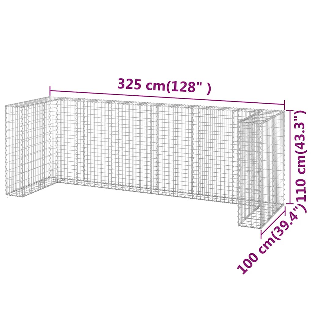 vidaXL Gabion Wall for Garbage Bins Galvanised Steel 325x100x110 cm