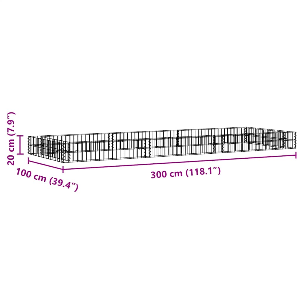 vidaXL Gabion Raised Bed Galvanised Steel 300x100x20 cm