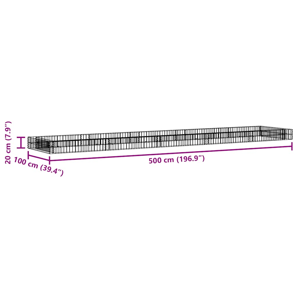 vidaXL Gabion Raised Bed Galvanised Steel 500x100x20 cm