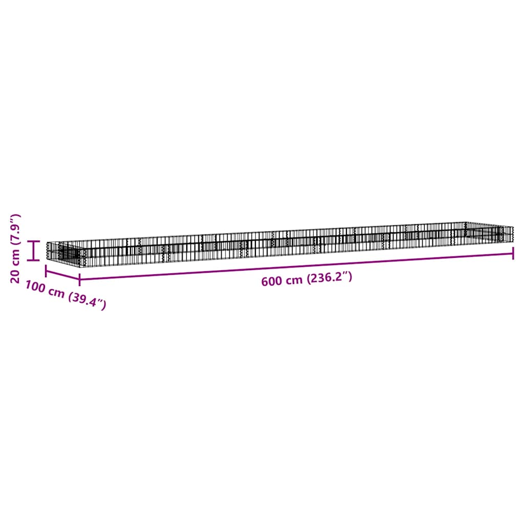vidaXL Gabion Raised Bed Galvanised Steel 600x100x20 cm