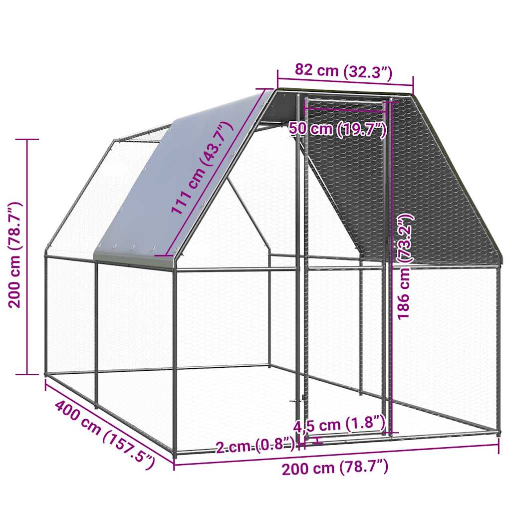 vidaXL Outdoor Chicken Cage 2x4x2 m Galvanised Steel
