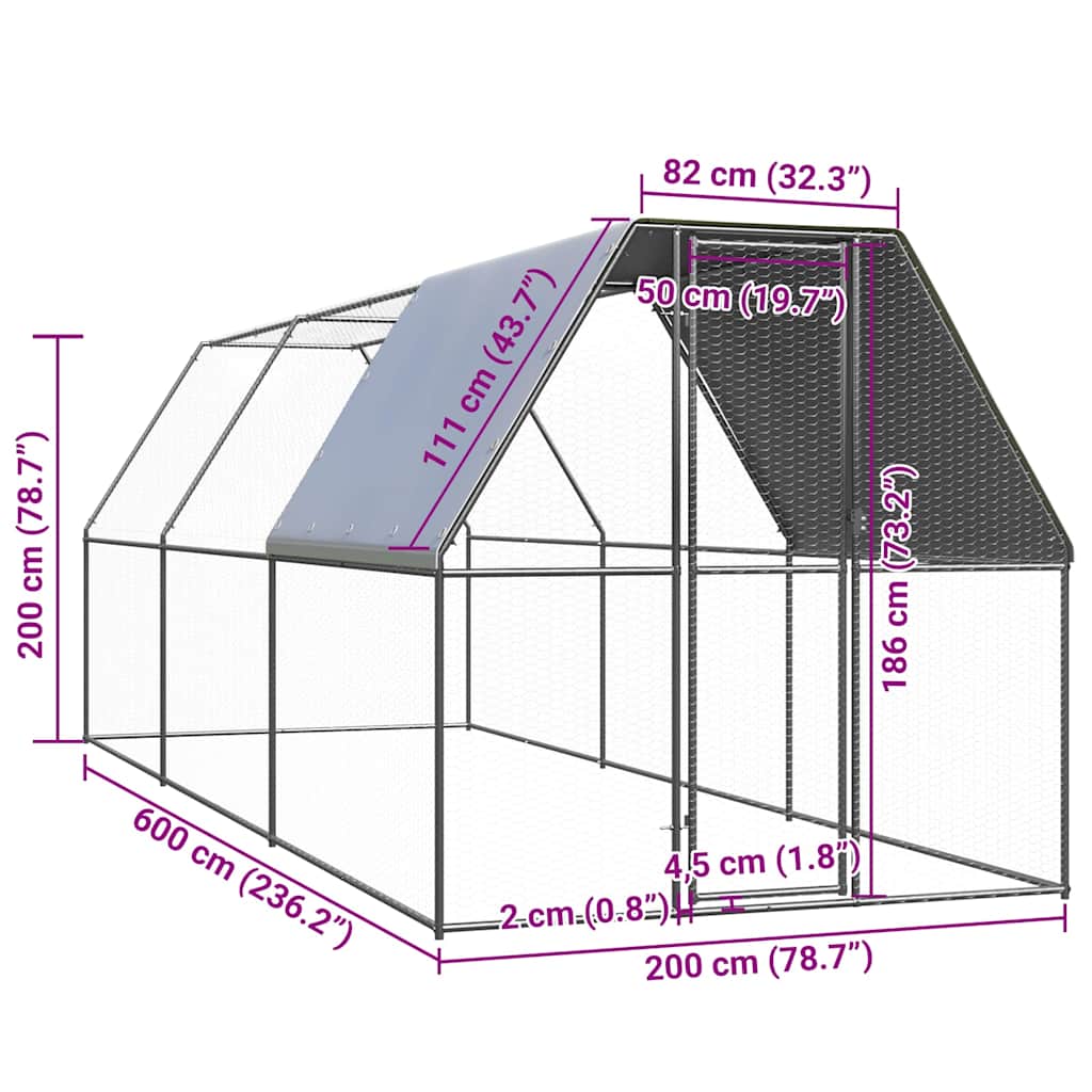 vidaXL Outdoor Chicken Cage 2x6x2 m Galvanised Steel