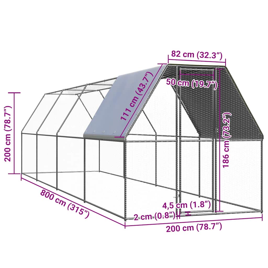 vidaXL Outdoor Chicken Cage 2x8x2 m Galvanised Steel
