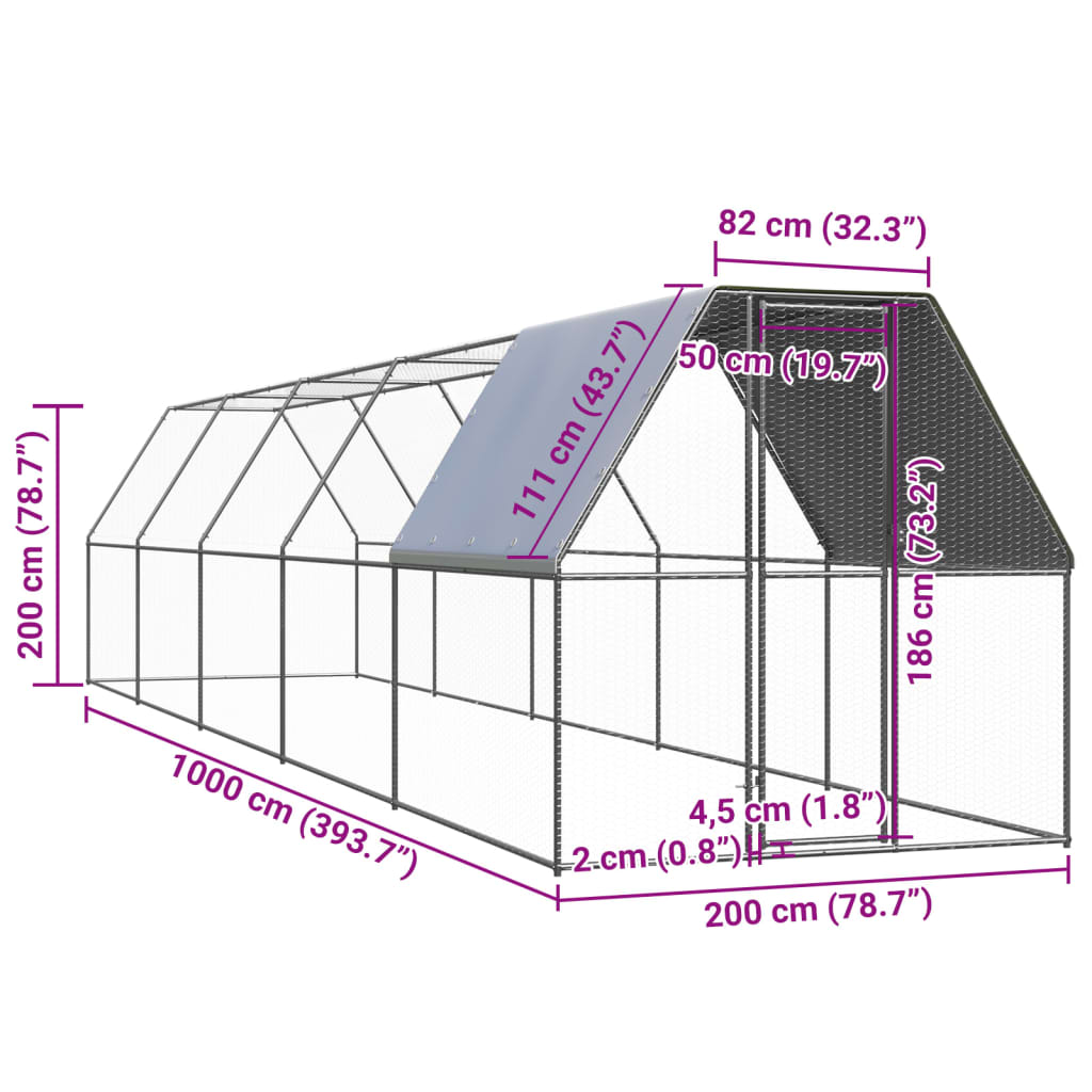 vidaXL Outdoor Chicken Cage 2x10x2 m Galvanised Steel