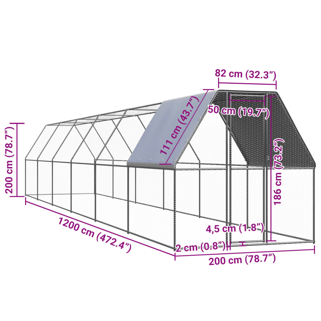vidaXL Outdoor Chicken Cage 2x12x2 m Galvanised Steel