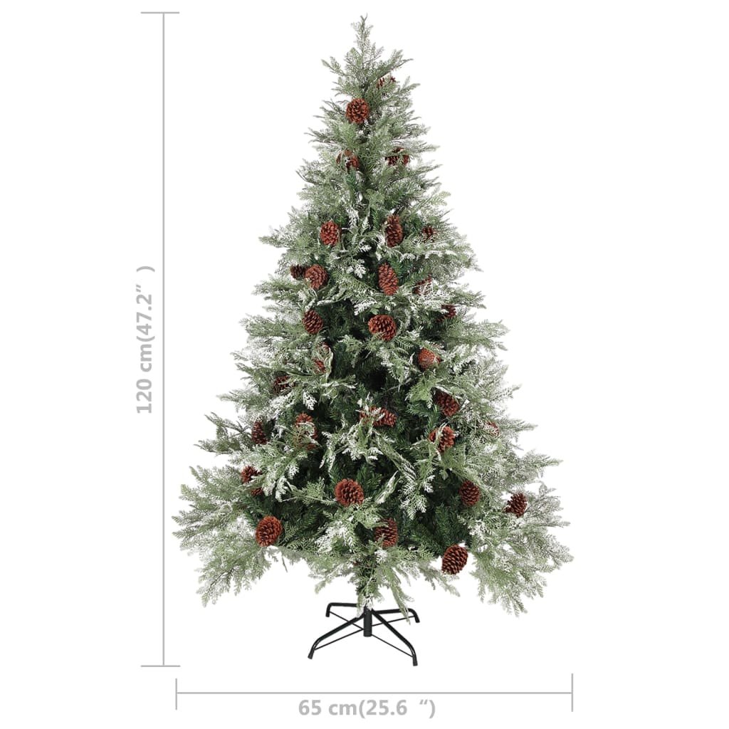 vidaXL Christmas Tree with Pine Cones Green and White 120 cm PVC&PE