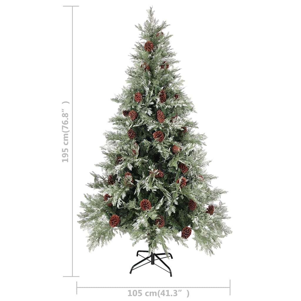 340535 vidaXL Christmas Tree with Pine Cones Green and White 195 cm PVC&PE