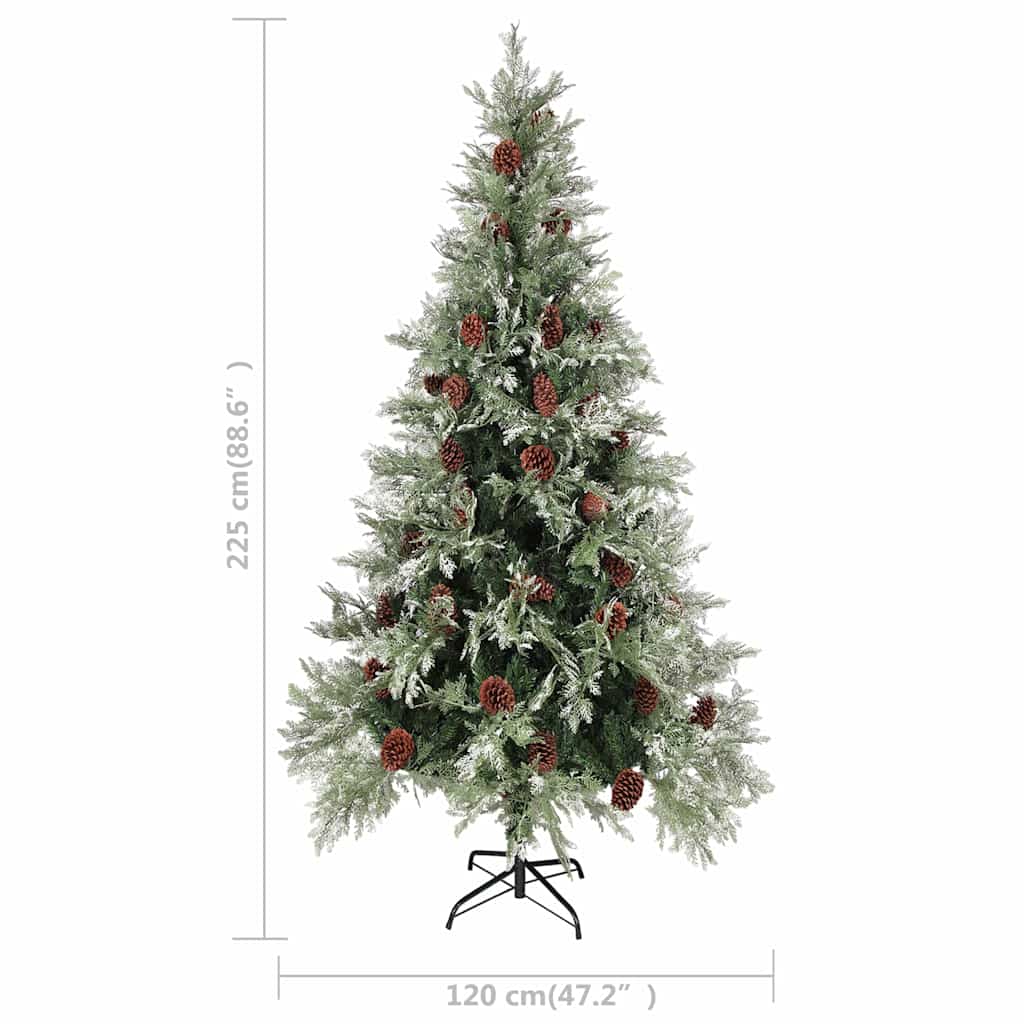 340536 vidaXL Christmas Tree with Pine Cones Green and White 225 cm PVC&PE